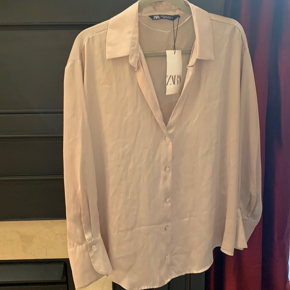 ZARA shell pink silky blouse sz XL